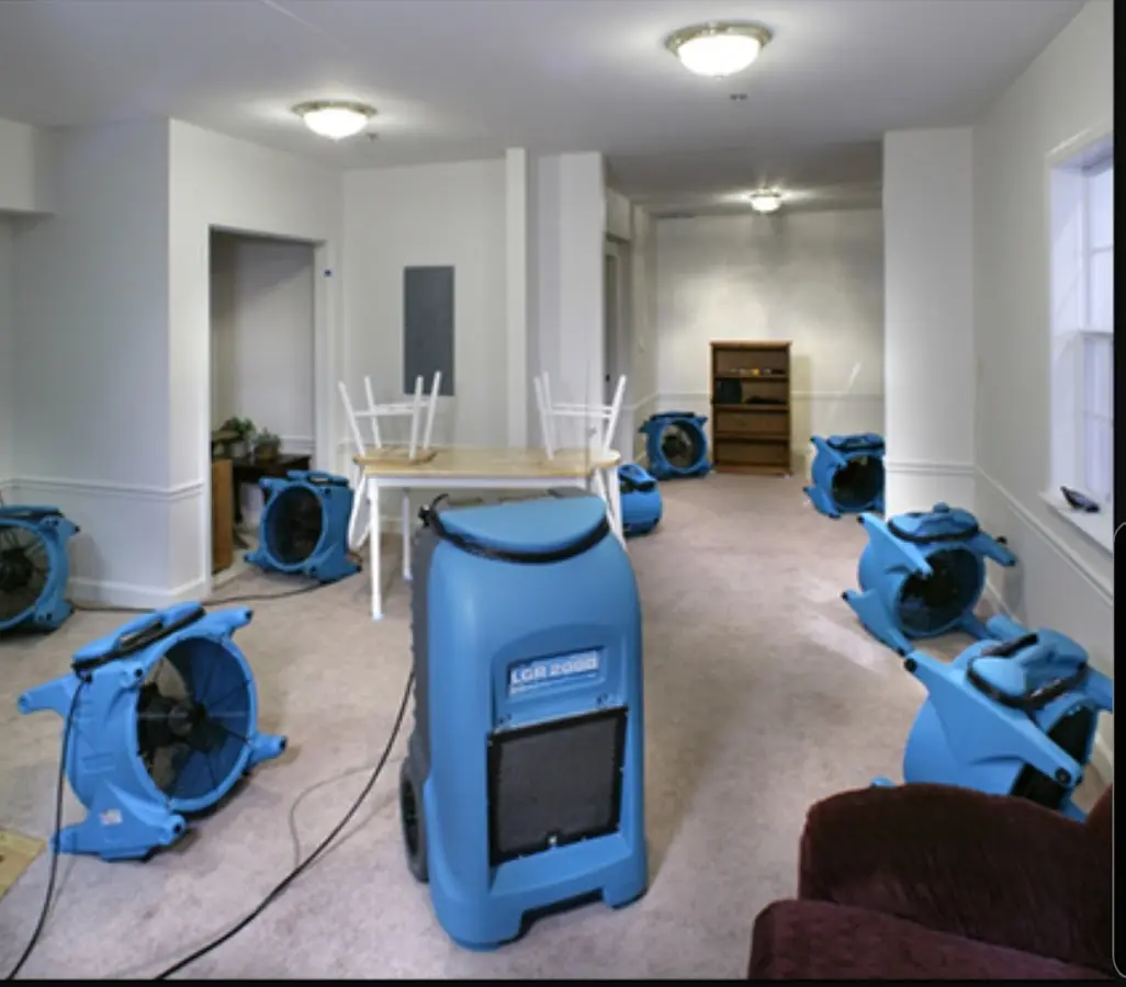 Air movers and dehumidifier setup for Water Extraction & Removal in Woodburn